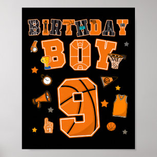 9th Birthday Boy 9 Yr Sketll Party Nine Years Old  Poster