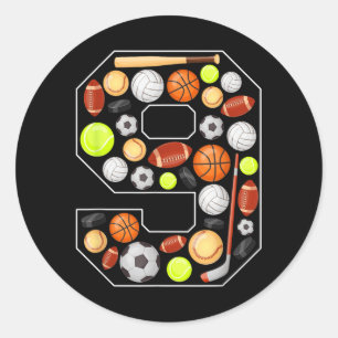 9th Birthday Boy Kids 9 Years Old Sports Baller Classic Round Sticker