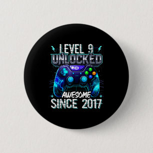 9th Birthday Boy Level 9 Gamer 9 Year Video Game P 6 Cm Round Badge
