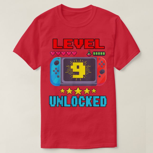 9th Birthday Boy Level 9 Unlocked Video Gamer Birt T-Shirt (Design Front)