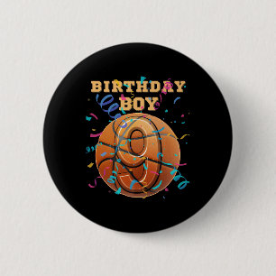 9th Birthday Boy Nine 9 Years Old Basketball Playe 6 Cm Round Badge