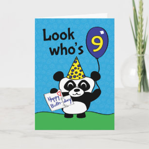 9th Birthday - Boy Panda with Balloon & Card