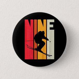 9th Birthday Boy Retro Ski Lover Skier 9 Years Old 6 Cm Round Badge