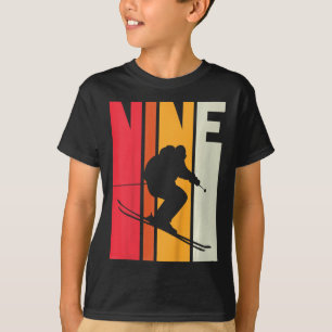 9th Birthday Boy Retro Ski Lover Skier 9 Years Old T-Shirt
