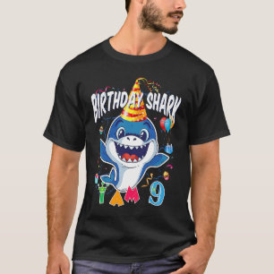 9th Birthday Boy Shark Birthday Party I Am 9 Years T-Shirt