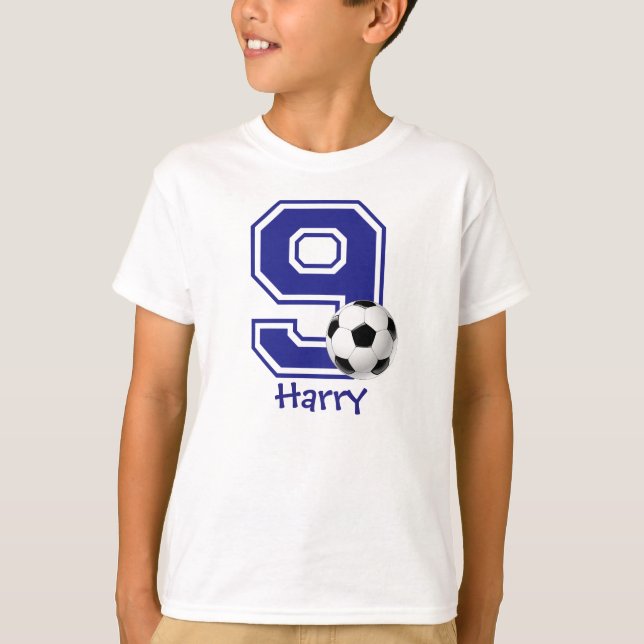 9th Birthday boy soccer personalised T-Shirt (Front)