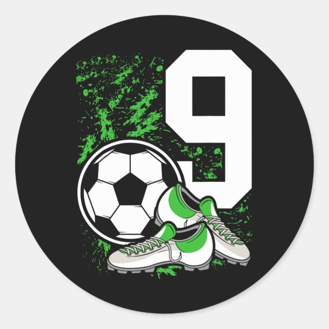 9th Birthday Boys 9 Years Soccer Football Player B Classic Round Sticker (Front)