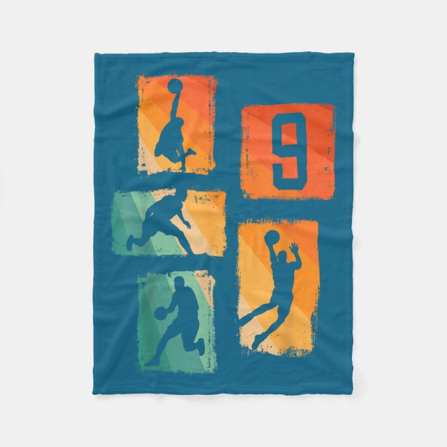 9th Birthday Boys Basketball Player Basketball 9 Y Fleece Blanket (Front)