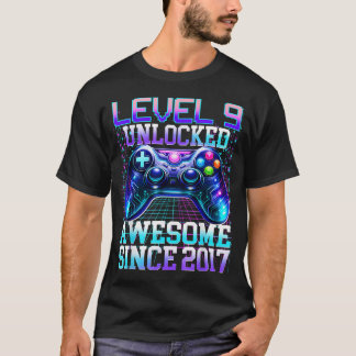 9Th Birthday Boys Gamer Level 9 Unlocked Awesome T-Shirt