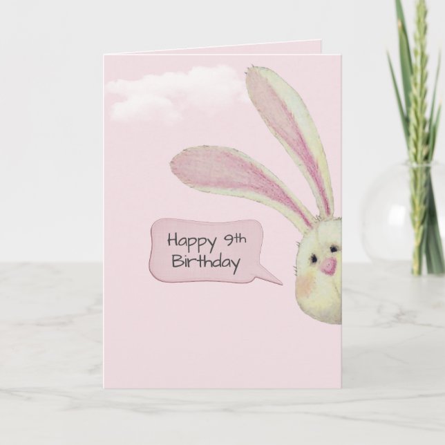 9th Birthday Bunny On Pink  Card (Front)