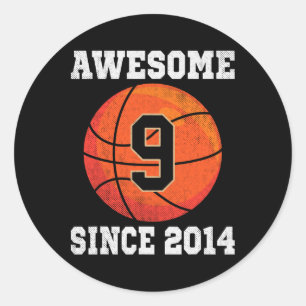 9th Birthday Bysketbyll Lover 9 Years Old Vintage Classic Round Sticker