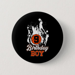 9th Birthday Bysketbyll Theme Birthday Boy 9yrs Ol 6 Cm Round Badge