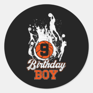 9th Birthday Bysketbyll Theme Birthday Boy 9yrs Ol Classic Round Sticker
