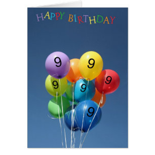 9th Birthday Card coloured balloons