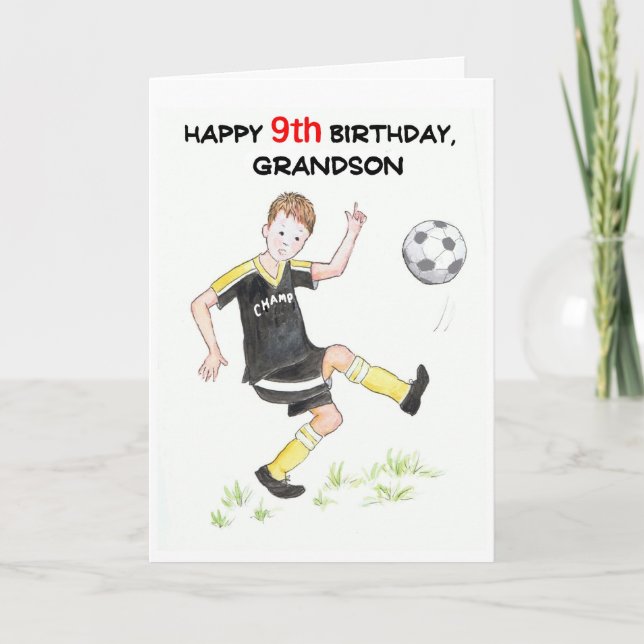 9th Birthday Card for a Grandson - Footballer (Front)