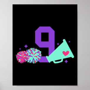 9th Birthday Cheer Girl Nine Year Old Cheerleader  Poster