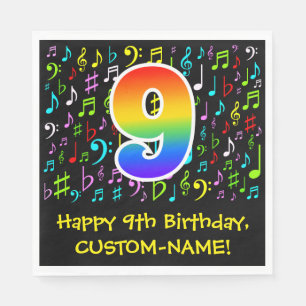 9th Birthday - Colorful Music Symbols, Rainbow 9 Napkin