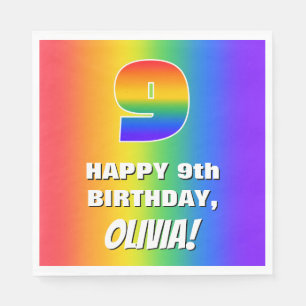 9th Birthday: Colourful, Fun Rainbow Pattern # 9 Napkin