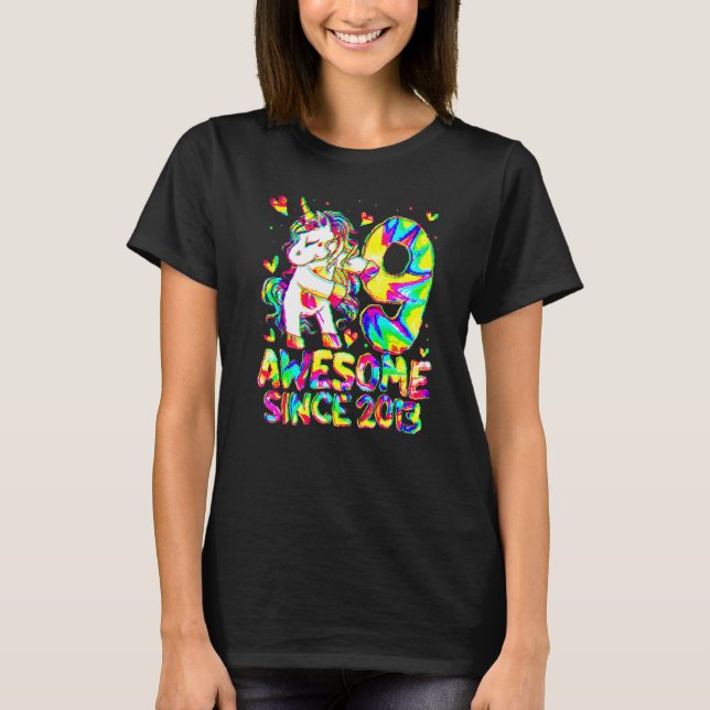 9th Birthday Colourful Tie Dye 9 Year Old Unicorn  T-Shirt (Front)