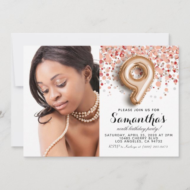 9th Birthday Confetti Gold Portrait Invitation (Front)