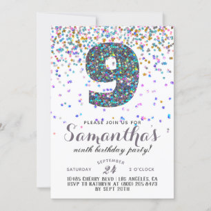 9th Birthday Confetti Invitation