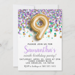 9th Birthday Confetti Invitation