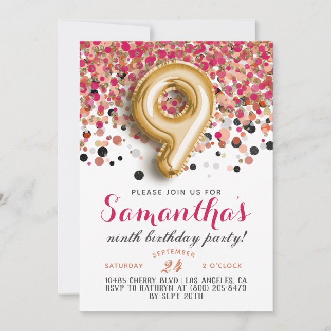 9th Birthday Confetti Invitation (Front)