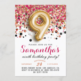 9th Birthday Confetti Invitation