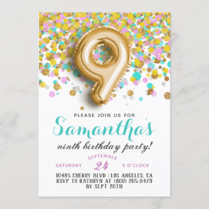 9th Birthday Confetti Invitation