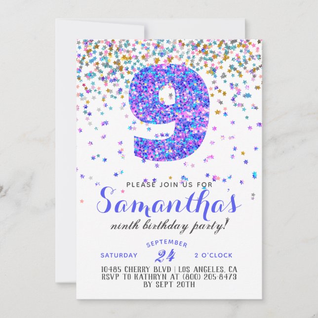9th Birthday Confetti Invitation (Front)