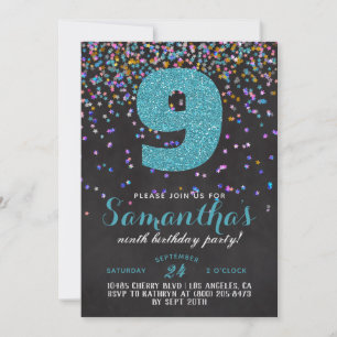 9th Birthday Confetti Invitation