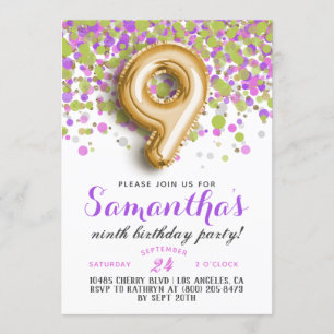9th Birthday Confetti Invitation
