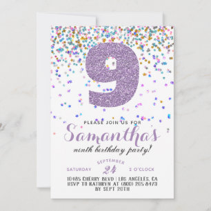 9th Birthday Confetti Invitation