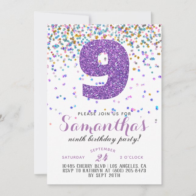 9th Birthday Confetti Invitation (Front)