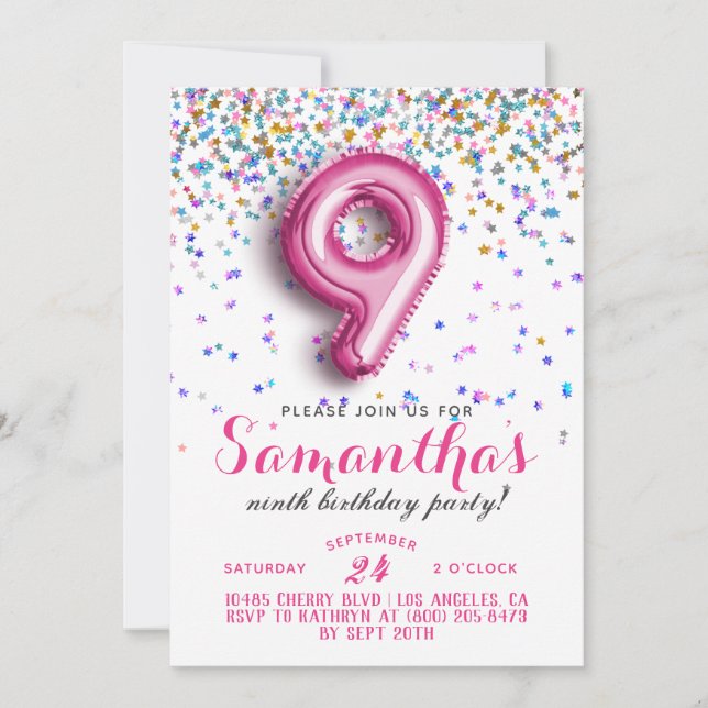 9th Birthday Confetti Invitation (Front)