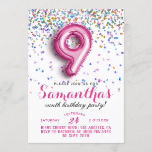 9th Birthday Confetti Invitation