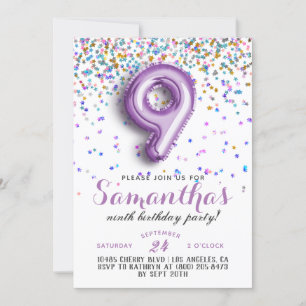 9th Birthday Confetti Invitation