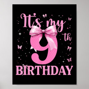 9th Birthday Coquette Bow 9 Years Old Birthday Gir Poster
