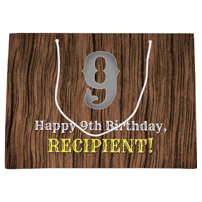 9th Birthday: Country Western Inspired Look, Name Large Gift Bag (Front)