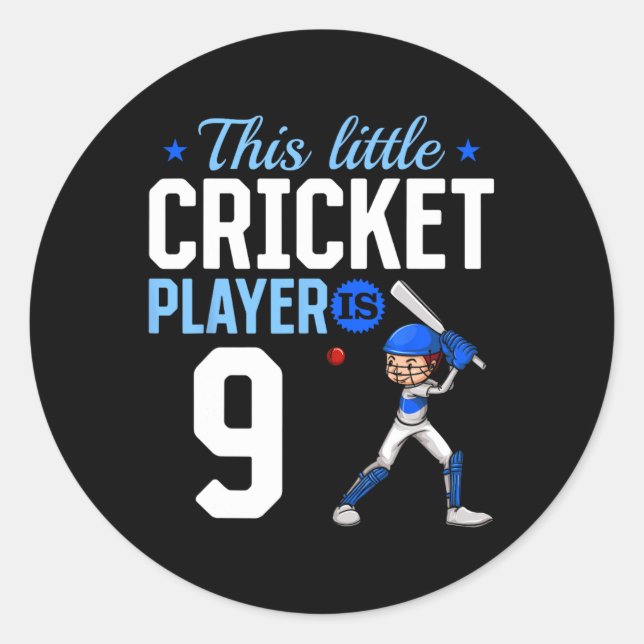 9th Birthday Cricket Player  Classic Round Sticker (Front)