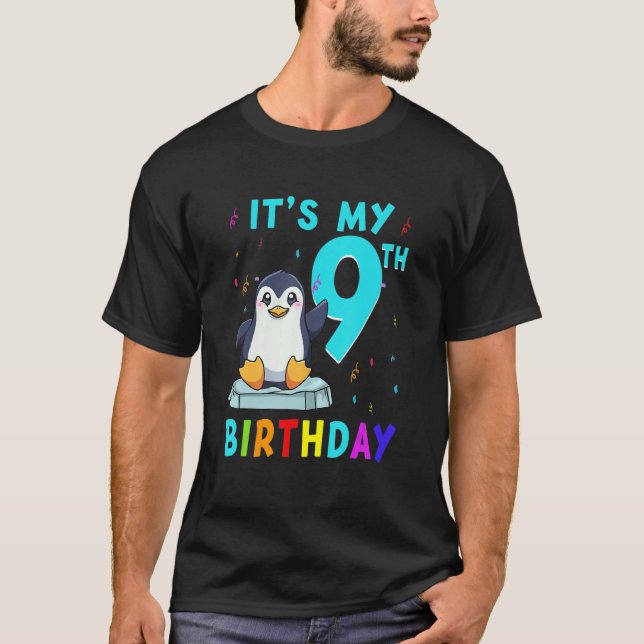 9th Birthday  Cute Penguin Birthday 9 Years Old T-Shirt (Front)