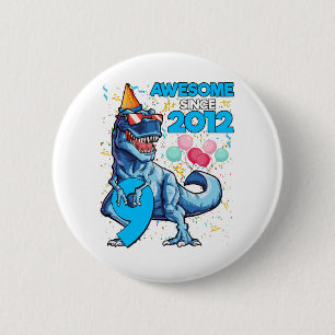 9th Birthday Dinosaur 9 Year Old Boy Kids Awesome 6 Cm Round Badge