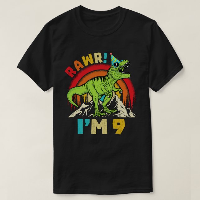 9th Birthday Dinosaur T Rex Rawr I'm 9 For Boys  T-Shirt (Design Front)