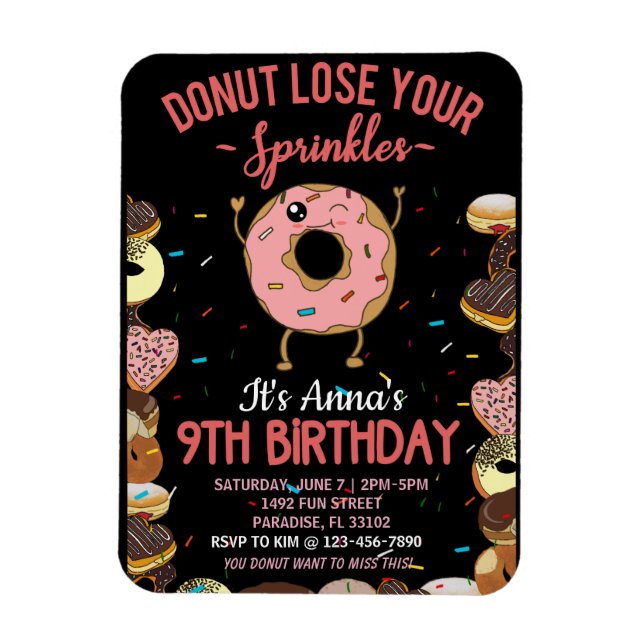 9th Birthday Doughnut Lose Your Sprinkles Girls In Magnet (Vertical)