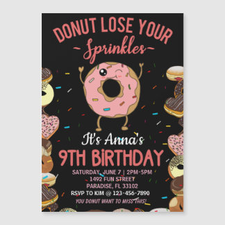 9th Birthday Doughnut Lose Your Sprinkles Girls In Magnetic Invitation
