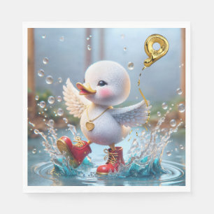 9th Birthday Duck Dancing In a Rain Puddle Napkin