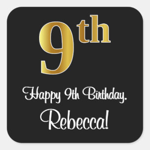 9th Birthday – Elegant Luxurious Faux Gold Look # Square Sticker