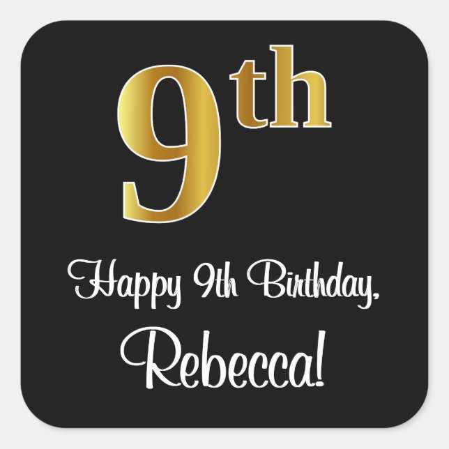 9th Birthday – Elegant Luxurious Faux Gold Look # Square Sticker (Front)