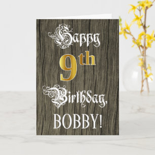 9th Birthday: Faux Gold Look + Faux Wood Pattern Card