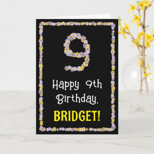 9th Birthday: Floral Flowers Number, Custom Name Card